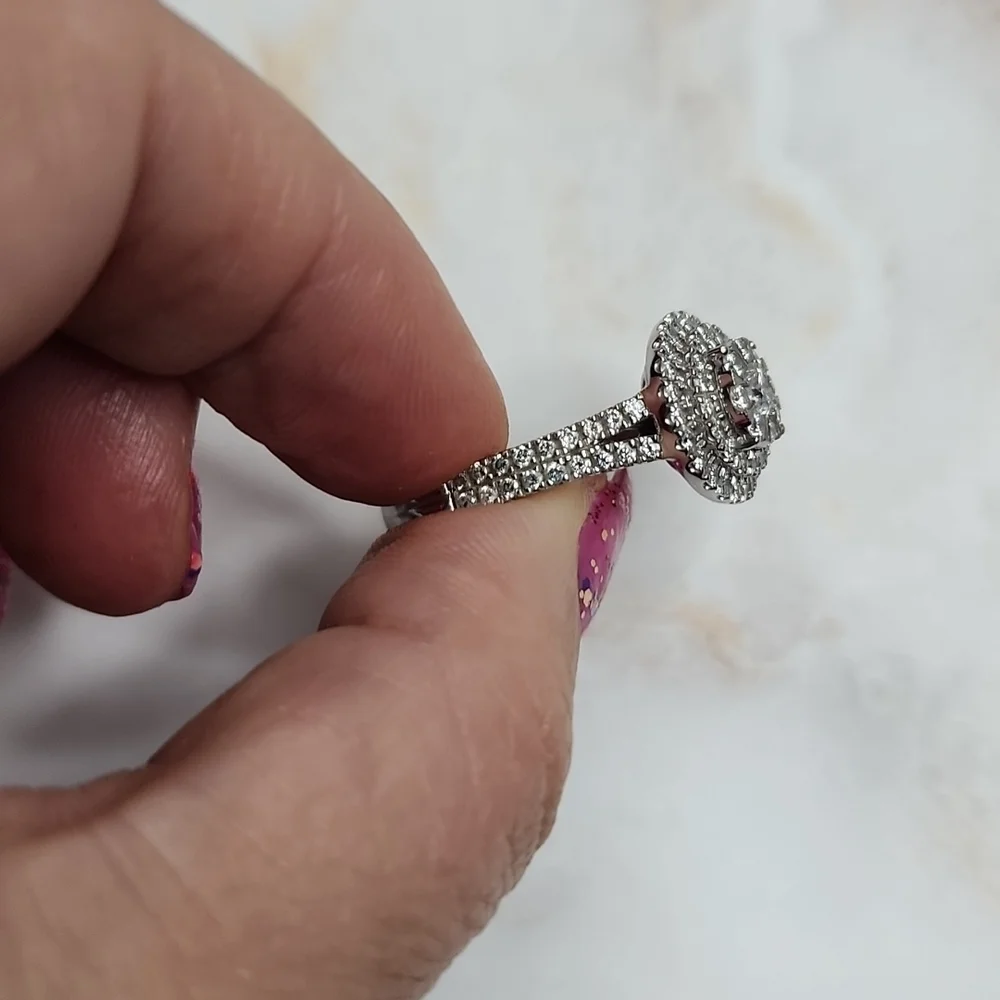 1ct tw Round double halo diamond 10k engagement ring